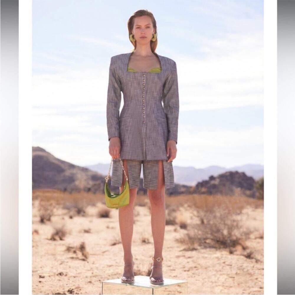 cult gaia evie gray raw edge structured suit blazer coat jacket size 10 large